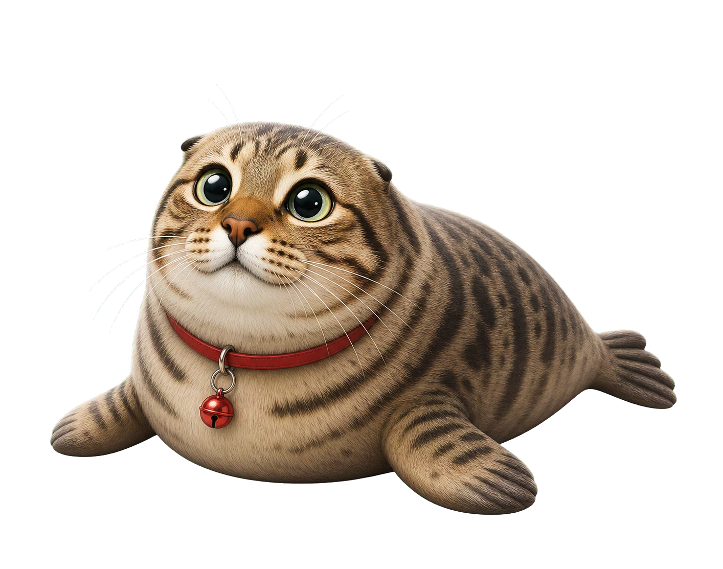 Cute tabby cat transformed into a round seal